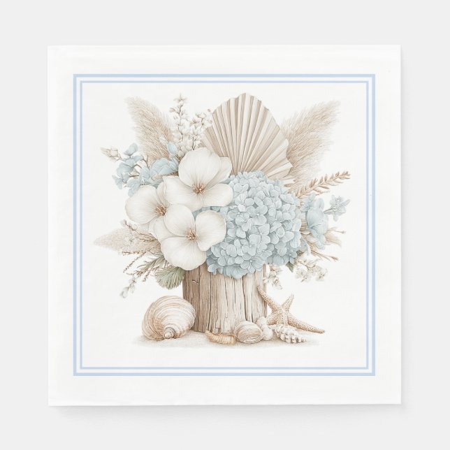 Beach Boho Blue Hydrangea Paper Napkins (Front)