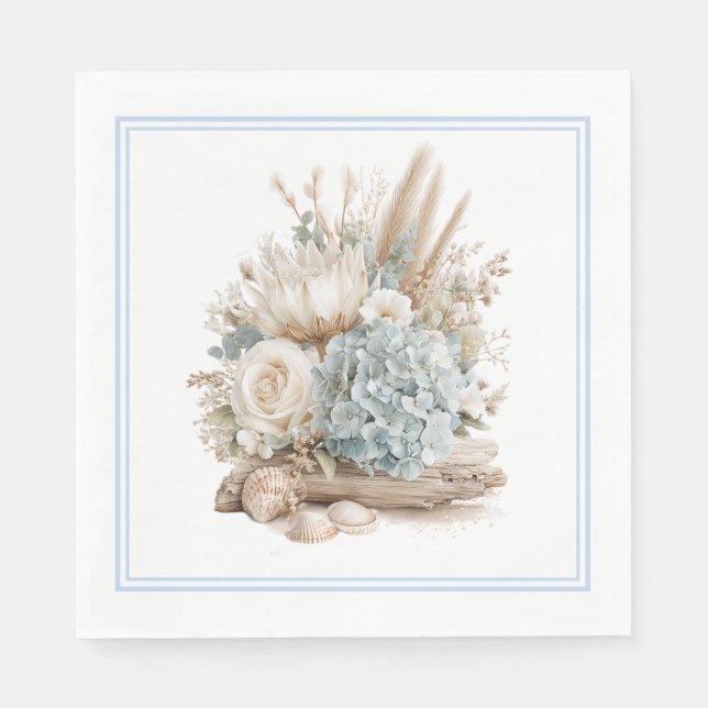 Beach Boho Blue Hydrangea Paper Napkins (Front)