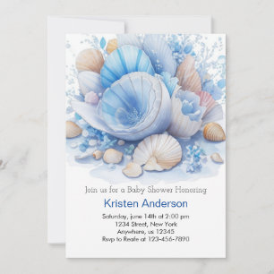 Beach Boho Seashell Adventure Boy Baby Shower Invitation