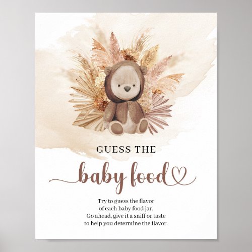 Beach boho teddy bear Guess The Baby Food game Poster