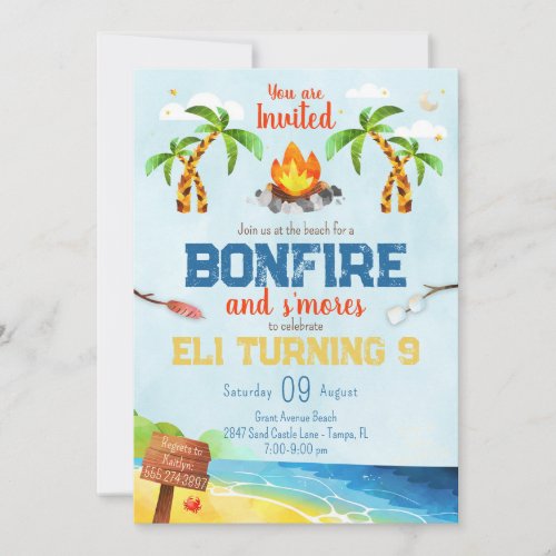 Beach Bonfire Birthday Party Invitation