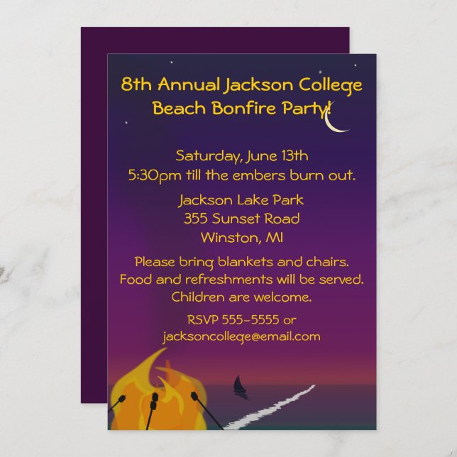 Beach Bonfire Party Invitation (Front/Back)