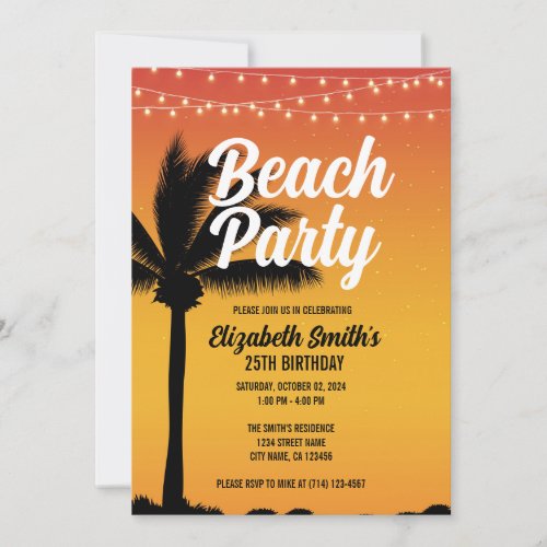 Beach Bonfire Theme Birthday Party Invitation 