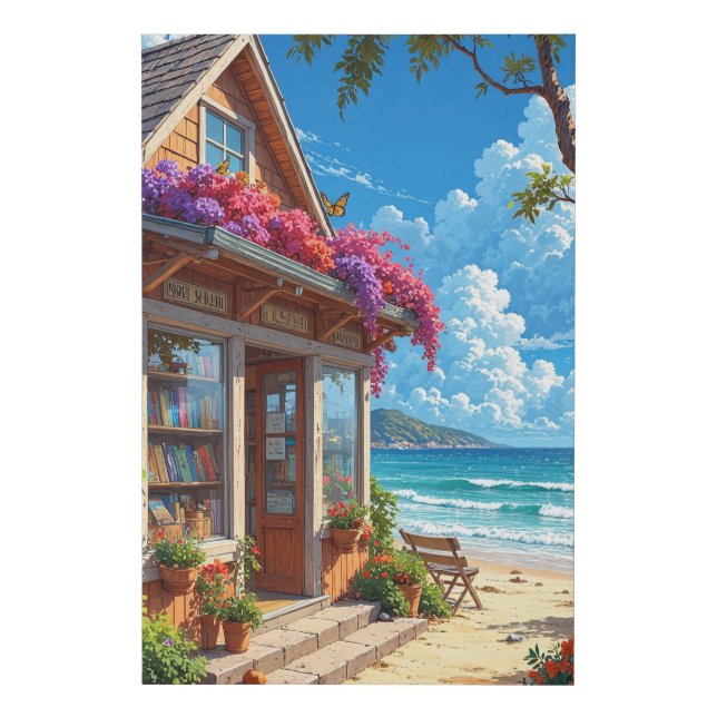 Beach Bookstore Summer Reading Nook illustration Faux Canvas Print (Front)
