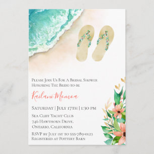 Beach Botanical Flip Flops Bridal Shower Invitation