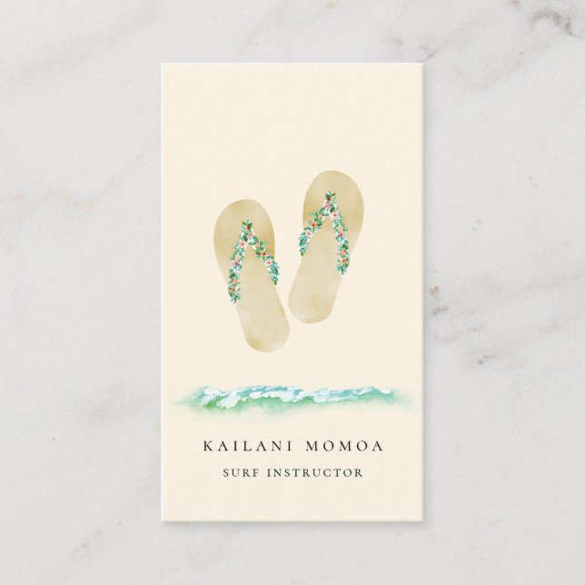 Beach Botanical Flip Flops Business Card (Front)