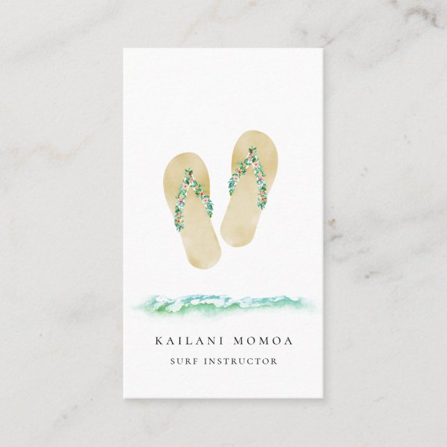 Beach Botanical Flip Flops Business Card (Front)