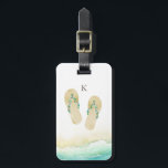 Beach Botanical Flip Flops Monogram Luggage Tag<br><div class="desc">Pretty watercolor botanical floral embellished flip flops with sandy beach accent and floral arrangement,  monogram luggage tag.</div>