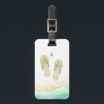 Beach Botanical Flip Flops Monogram Luggage Tag<br><div class="desc">Pretty watercolor botanical floral embellished flip flops with sandy beach accent and floral arrangement,  monogram luggage tag.</div>