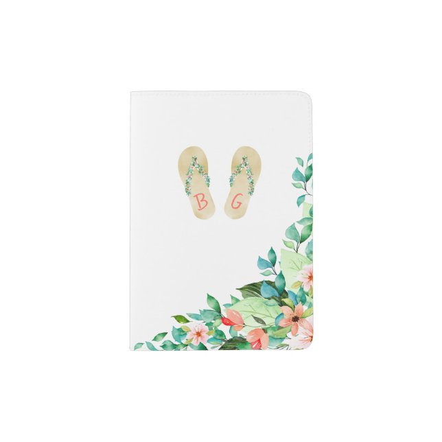 Beach Botanical Flip Flops Monogram Passport Holder (Front)
