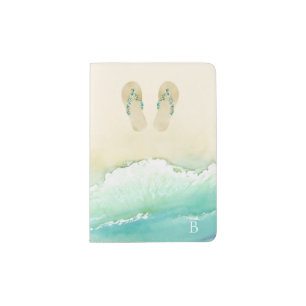 Beach Botanical Flip Flops Monogram Passport Holder