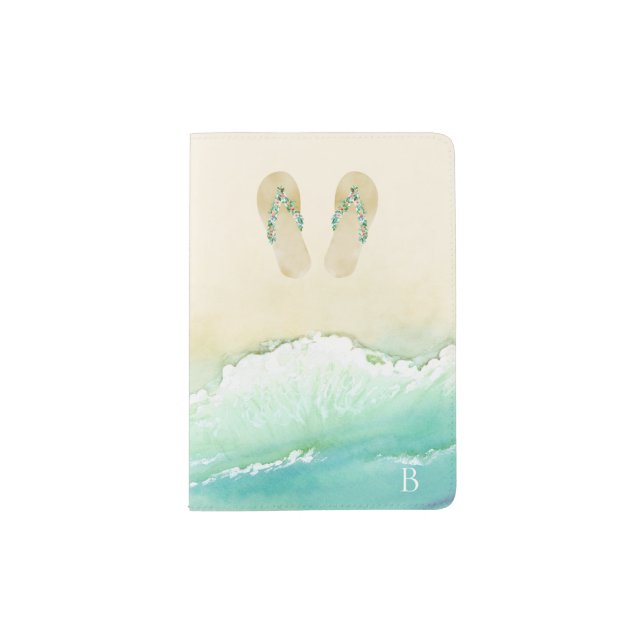 Beach Botanical Flip Flops Monogram Passport Holder (Front)