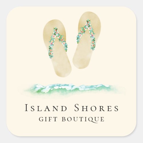 Beach Botanical Flip Flops Square Sticker