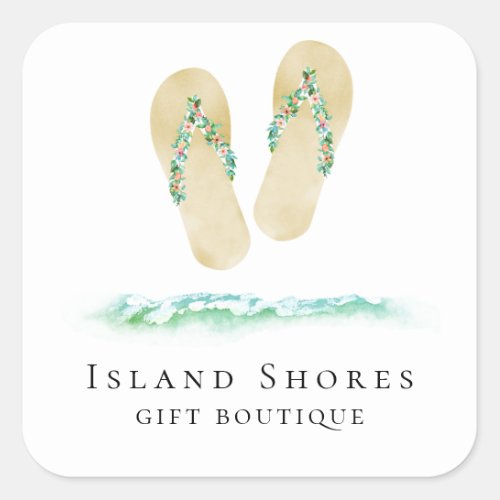 Beach Botanical Flip Flops Square Sticker