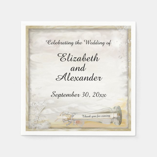 Beach Bottle Wedding Personalized Paper Napkin (Front)