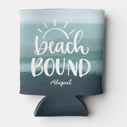 Beach Bound Custom Blue Abstract Seascape Can Cooler