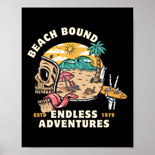 Beach, Bound Skull Helmet Surfing Skeleton Adventu Poster