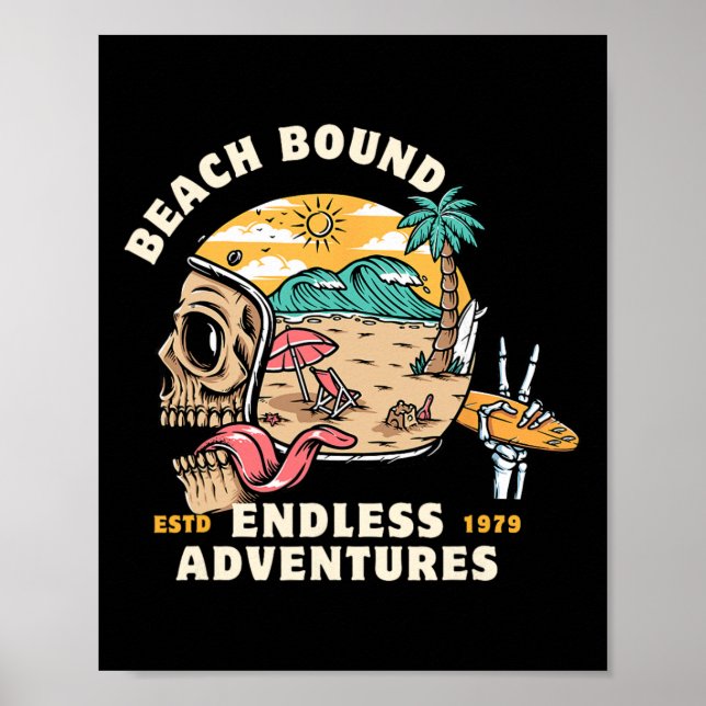 Beach, Bound Skull Helmet Surfing Skeleton Adventu Poster (Front)