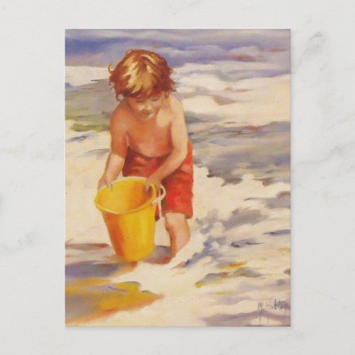 Beach Boy Child in ocean waves Postcard