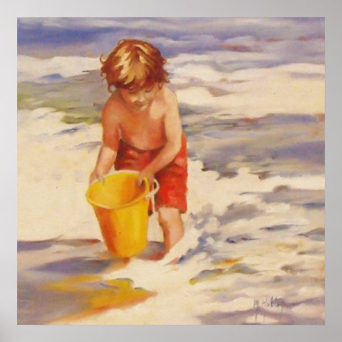 Beach Boy Child in ocean waves Poster
