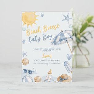 beach breeze boy blue baby shower invitation