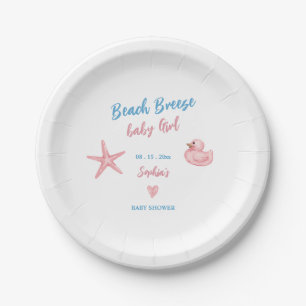 beach breeze girl pink baby shower paper plates