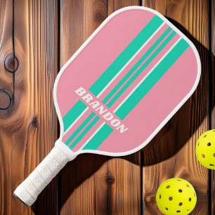 Beach Breeze Nostalgic Rally Stripes with Name Pickleball Paddle