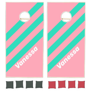 Beach Breeze Nostalgic Stripes with Name Cornhole Set