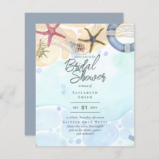 Beach Bridal Shower Coastal Nautical Invitation (Front/Back)