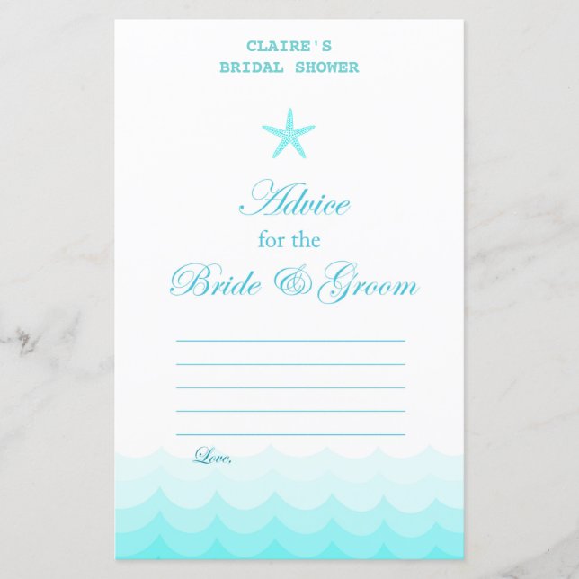 Beach Bridal Shower Game, Nautical, Mermaid (Front)