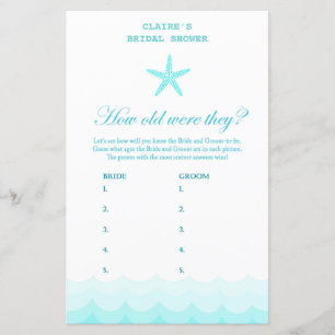 Beach Bridal Shower Game, Nautical, Mermaid