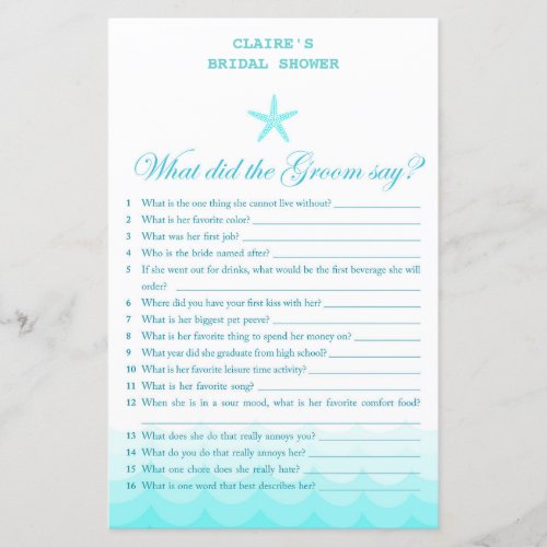 Beach Bridal Shower Game Nautical Mermaid