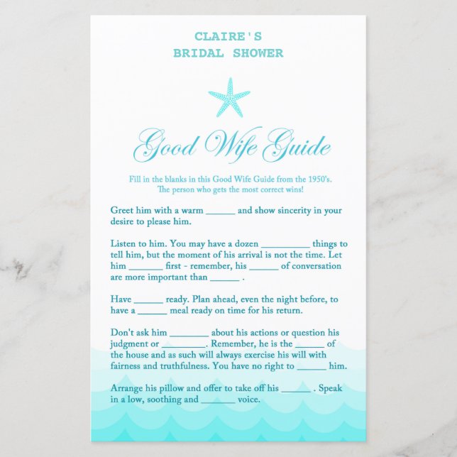 Beach Bridal Shower Game, Nautical, Mermaid (Front)