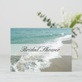 Beach Bridal Shower Invitations, Aqua Blue/White Invitation (Standing Front)