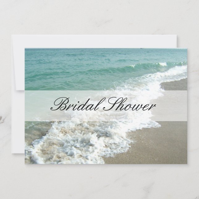 Beach Bridal Shower Invitations, Aqua Blue/White Invitation (Front)