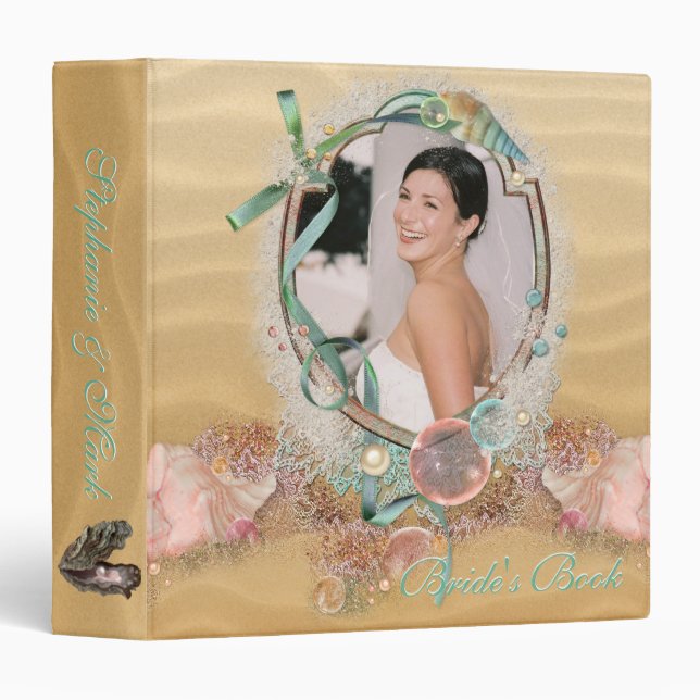 Beach Bridal Shower Keepsake Album  YOUR Photo 3 Ring Binder (Front/Spine)