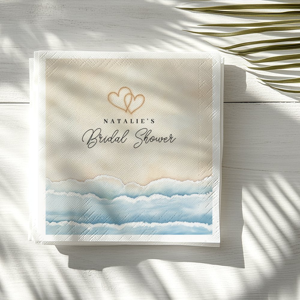 Beach Bridal Shower Napkins with Watercolor Ocean 