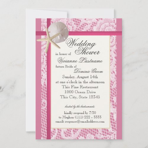 Beach Bridal Shower Pink Invitation