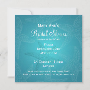Beach Bridal Shower Starfish Blue Invitation