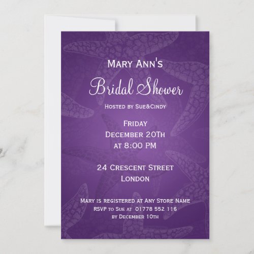 Beach Bridal Shower Starfish Purple Custom Announcements