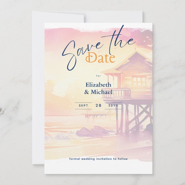 Beach Bridal Shower Sunset Coastal Save The Dates Invitation (Front)