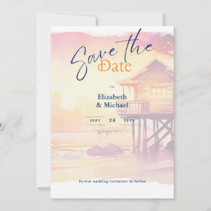 Beach Bridal Shower Sunset Coastal Save The Dates Invitation