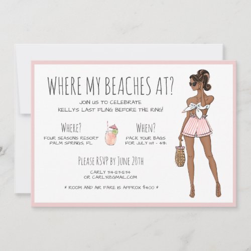 Beach Bride Bachelorette Party Weekend Itinerary   Invitation