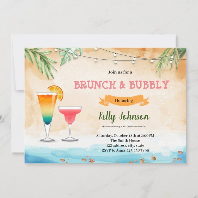 Beach brunch bubbly invitation (Front)