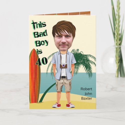 Beach Bum 40th Mens Birthday Bad Boy Fun Cut_out  Card