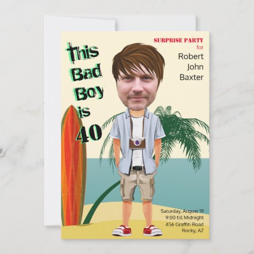 Beach Bum 40th Mens Birthday Bad Boy Fun Cut_out  Invitation
