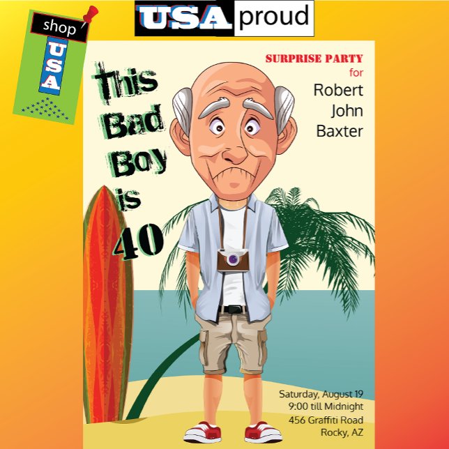 Beach Bum 40th Men's Birthday Bad Boy Fun Invitation (Creator Uploaded)