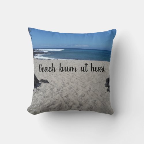 Beach bum at heart throw pillow