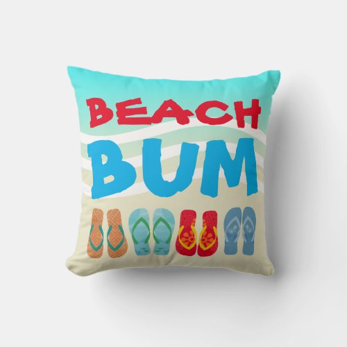 Beach Bum Beach Sand Bright Aqua Waves Throw Pillow