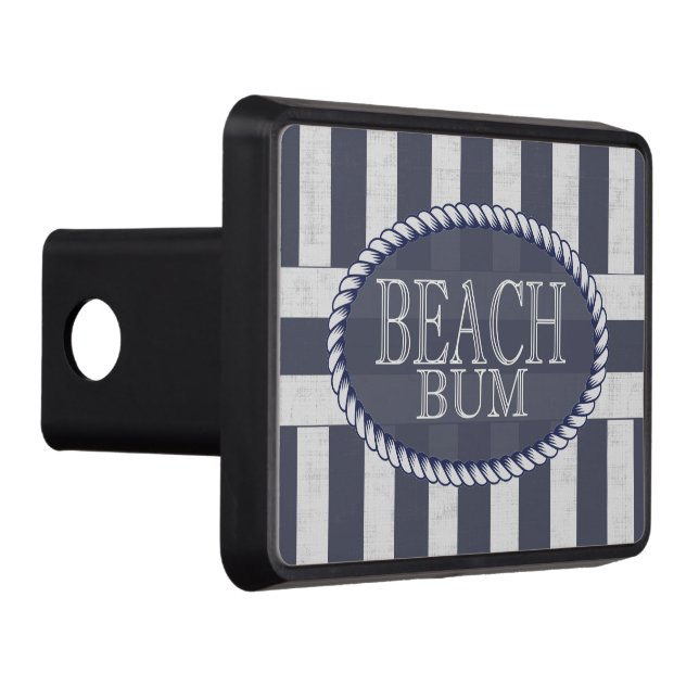 Beach Bum Bold Nautical Stripes with Monogram Hitch Cover (Right)